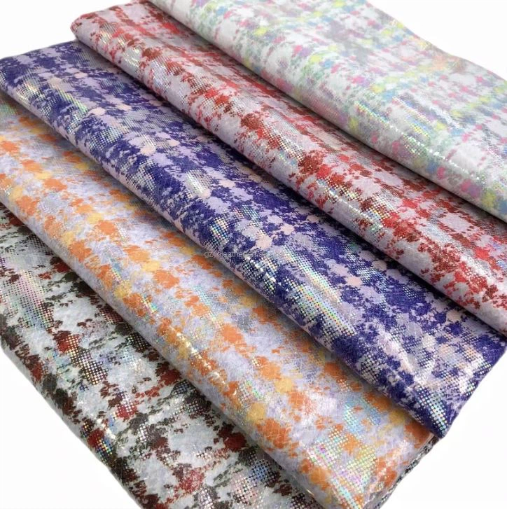 Hologram Foil Enprime Kolore Sequin Leather Etap Dekorasyon Sak Fè twal