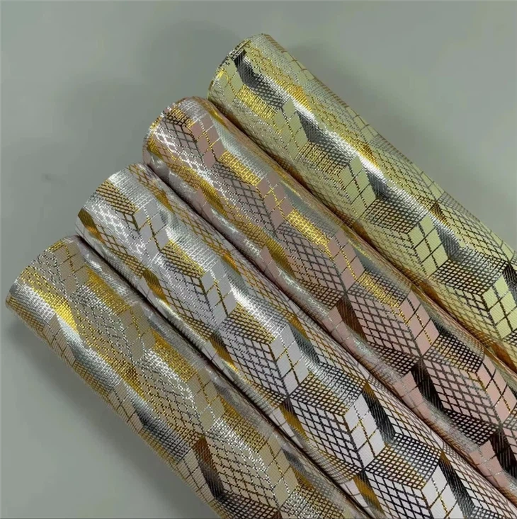 Rexine 0.7mm Line Texture Foiled Pattern Metal Embossed Synthetic Leather For Decorate Bags