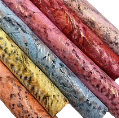 Espesyal kolore Polyester sentetik kwi twal olografik koulèv enprime twal pou banza sak ak soulye