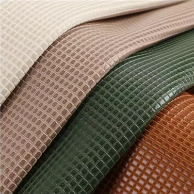 Dimansyon ki enpèmeyab 1.2 mm Relief Textured Knitted Backing Rexine PU Faux kwi sentetik pou sak fè senti bagaj