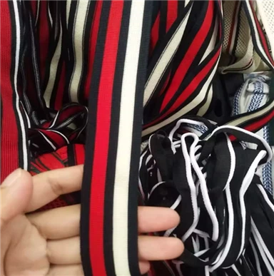 Wholesale kolore 100% Polyester Knit Stripe Twill tep pou rad